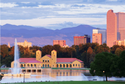 Skyline van en overheidsgebouwen in Denver