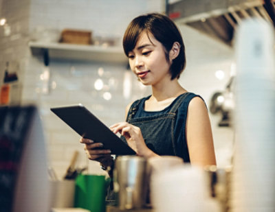 A woman using a tablet