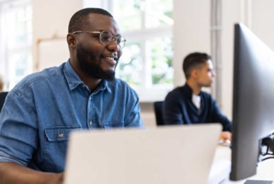 A person in a blue shirt