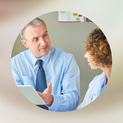 A man and woman talking to each other.