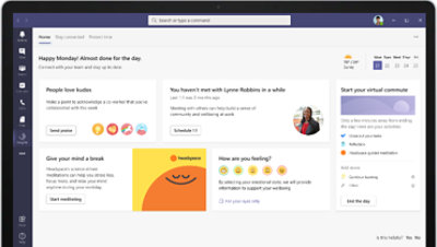 Ένα παράθυρο του Teams που εμφανίζει πληροφορίες για ευεξία και παραγωγικότητα.