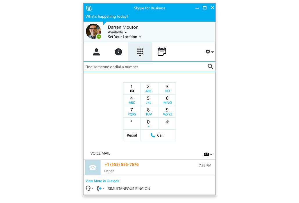 Het inbelscherm in Skype voor Bedrijven
