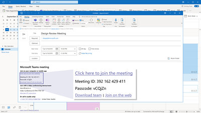 A Teams meeting invite in Microsoft Outlook zoomed in on the meeting ID.