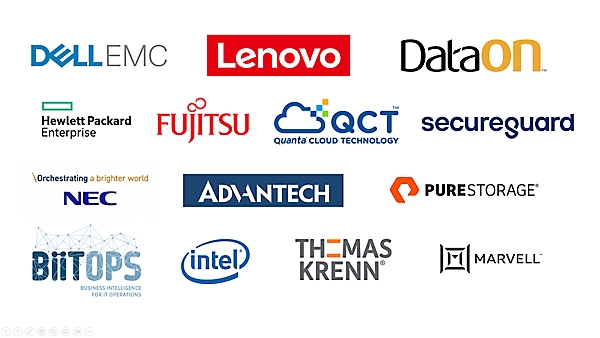 Logos of partners such as Dell EMC, Lenovo, DataOn, Hewlett Packard Enterprise and more.