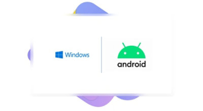 Microsoft Windows logo side-by-side with Android logo.