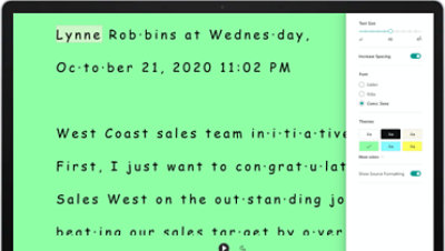 Ένα μήνυμα συνομιλίας που διαβάζεται μέσω Προηγμένου προγράμματος ανάγνωσης.