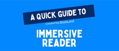 一个带白色文字的蓝色标志，上面写着“沉浸式阅读器快速指南，创建者：@miss glid”。