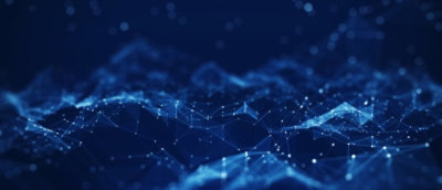 A blue background with dots and lines.