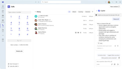 A digital interface displaying a call log with phone numbers, call durations, and contact names. 