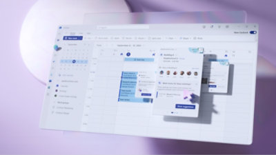 A digital calendar interface on a screen displays scheduled meetings and events for the week of September 11-17, 2023