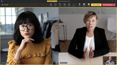 A virtual meeting with two women in separate video call windows. 