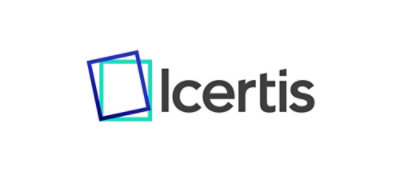 Logo of Icertis featuring a stylized square next to the word "Icertis".