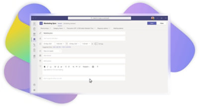 Detaljerne for et marketingsynkroniseringsmøde i Teams udfyldes.