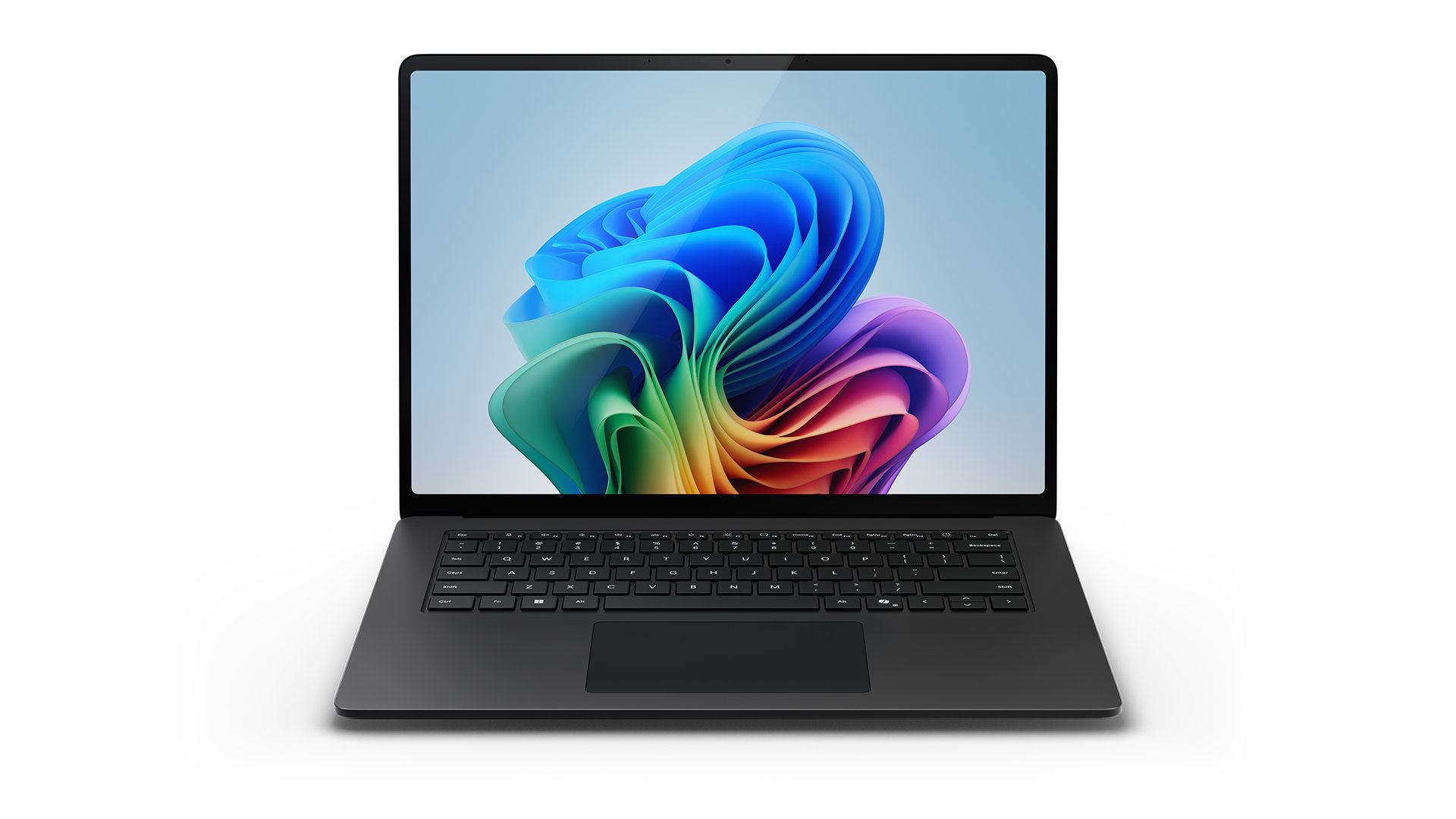 Feature render of Surface Laptop 15" Black from an angled front view.