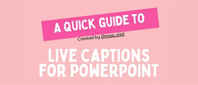 一个带白色文字的粉色标志，上面写着“实时辅助字幕快速指南，创建者：@miss_oird”。