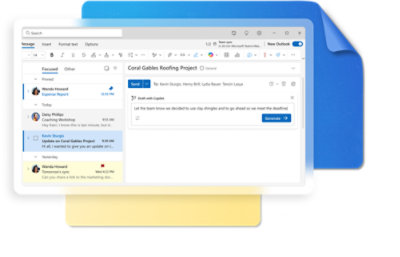 Une capture d’écran de l’interface d’une boîte de réception d’e-mails avec un accent sur un e-mail ouvert concernant un projet de toiture.