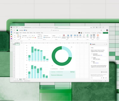 A laptop displaying colorful charts and graphs in Excel on the web