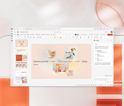 A Surface tablet displaying a presentation in PowerPoint on the web