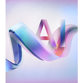 Abstrakte 3D-Illustration mit einem farbenfrohen, fließenden Band und integrierten AI-Buchstaben auf einem pastellfarbenen Hintergrund – modernes, futuristisches Design für künstliche Intelligenz und Tech-Branding