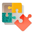 Jigsaw puzzles in yellow, orange, teal, and brown color