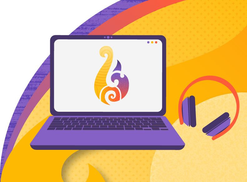 Illustration of a computer and headphone