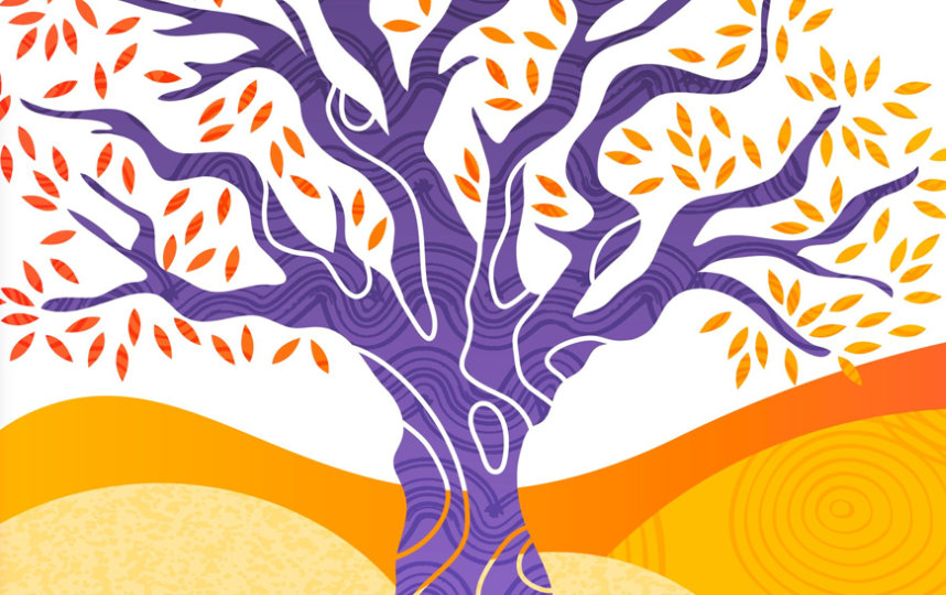 Illustration of a tree with Indigenous artwork 