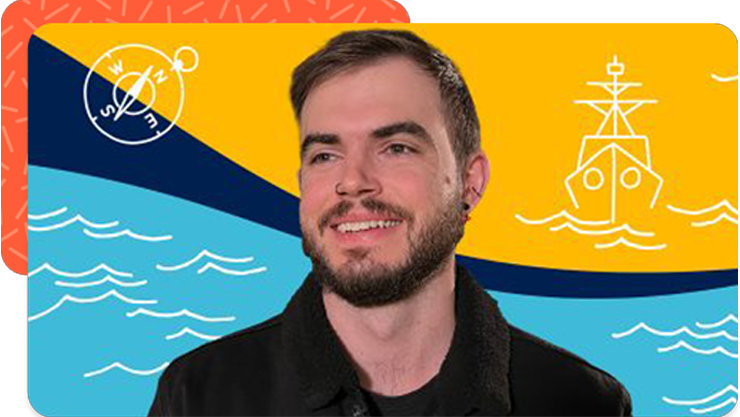 Samuel Lloyd on an illustrated background