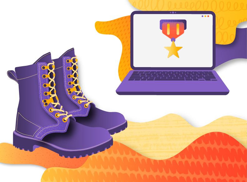Illustration of military boots and a laptop