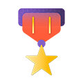 A military medal shaped vector in a gradient of yellow, orange, and purple.