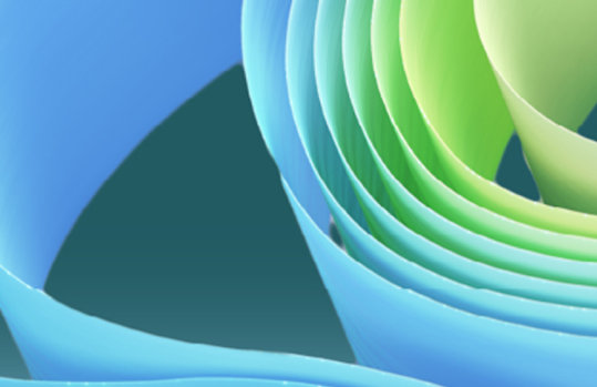 Abstrakte, geschwungene Formen in Blau- und Grüntönen.