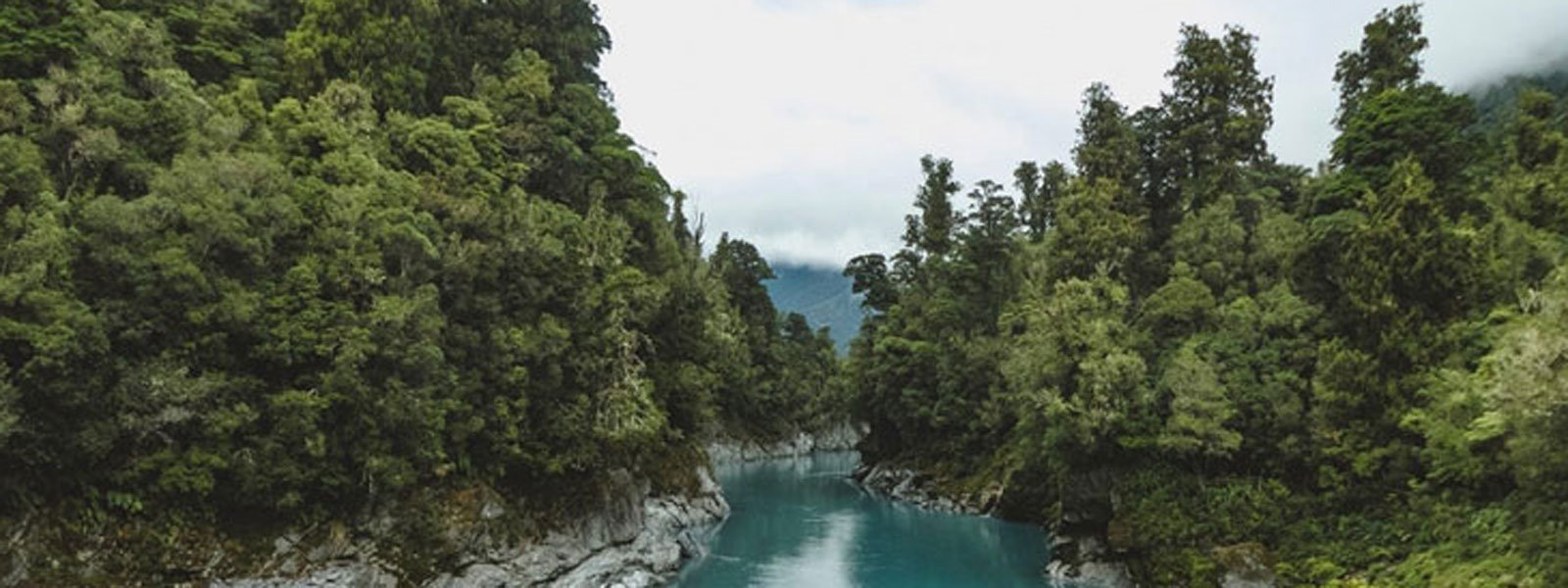 Fluss, der sich Wald und Gebirge zieht