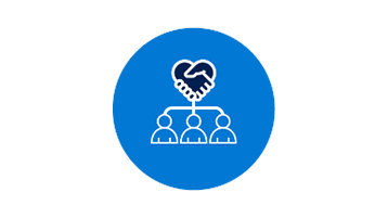 Icon, das Agile Unternehmenskultur repräsentiert: ein Handschlag und mehrere angedeutete Personen