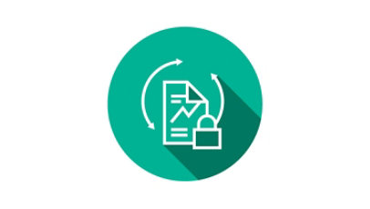 Icon, das Anti Financial Crime repräsentiert: ein angedeutetes Datenblatt mit einem Schloss