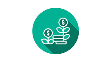 Icon, das Green Banking repräsentiert: Pflanzen, deren Blüten Euro-Zeichen zeigen