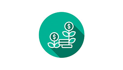 Icon, das Green Banking repräsentiert: Pflanzen, deren Blüten Euro-Zeichen zeigen