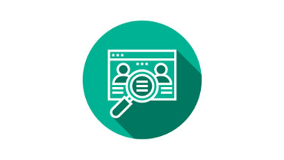 Icon, das Unternehmensweites Risikomanagement repräsentiert: eine Lupe, die Daten analysiert