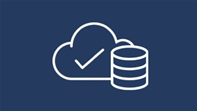 Ein weißes Wolkensymbol mit Münzen vor blauem Hintergrund.