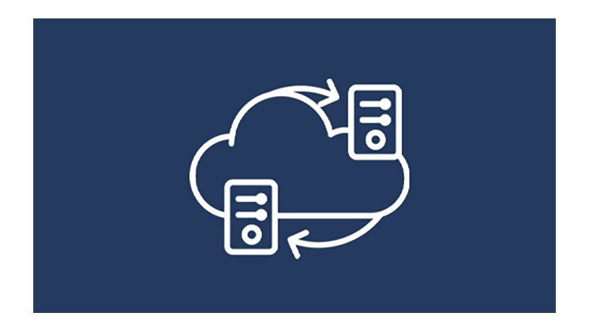 Das Bild zeigt ein weißes Wolkenicon mit Pfeilen welche eine Kreis bilden vor einem blauen Hintergrund