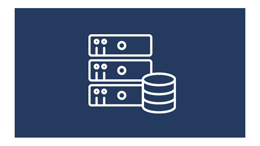 Das Bild zeigt ein weißes Servericon vor einem blauen Hintergrund