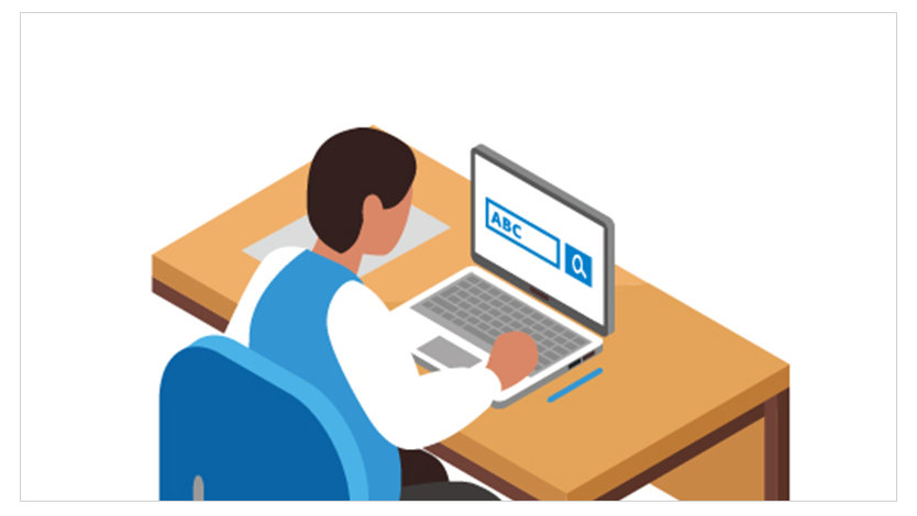 パソコンで勉強する学生のイラスト