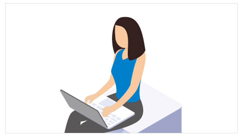膝の上に乗せたノート PC を操作する人物のイラスト パート 1