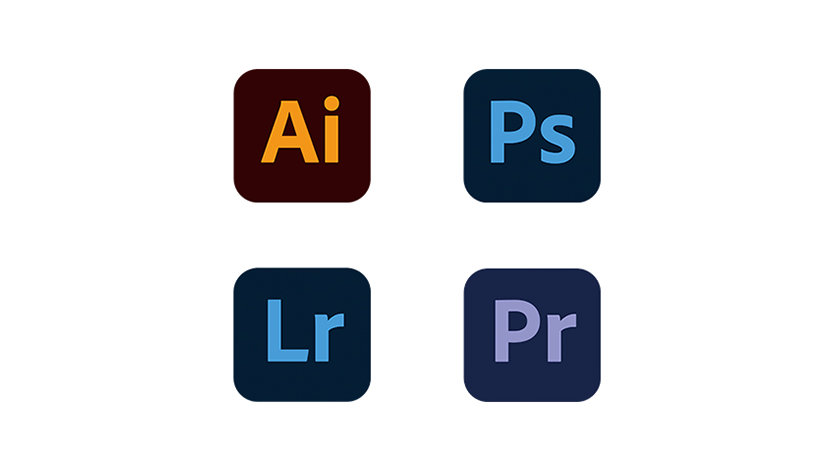 Adobe Illustrator、Adobe Photoshop、Adobe Lightroom、Adobe Premiere Pro のアプリケーション ロゴ