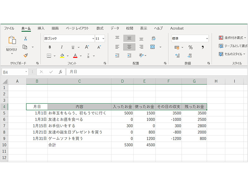 文字の位置が調整されている Excel 画面