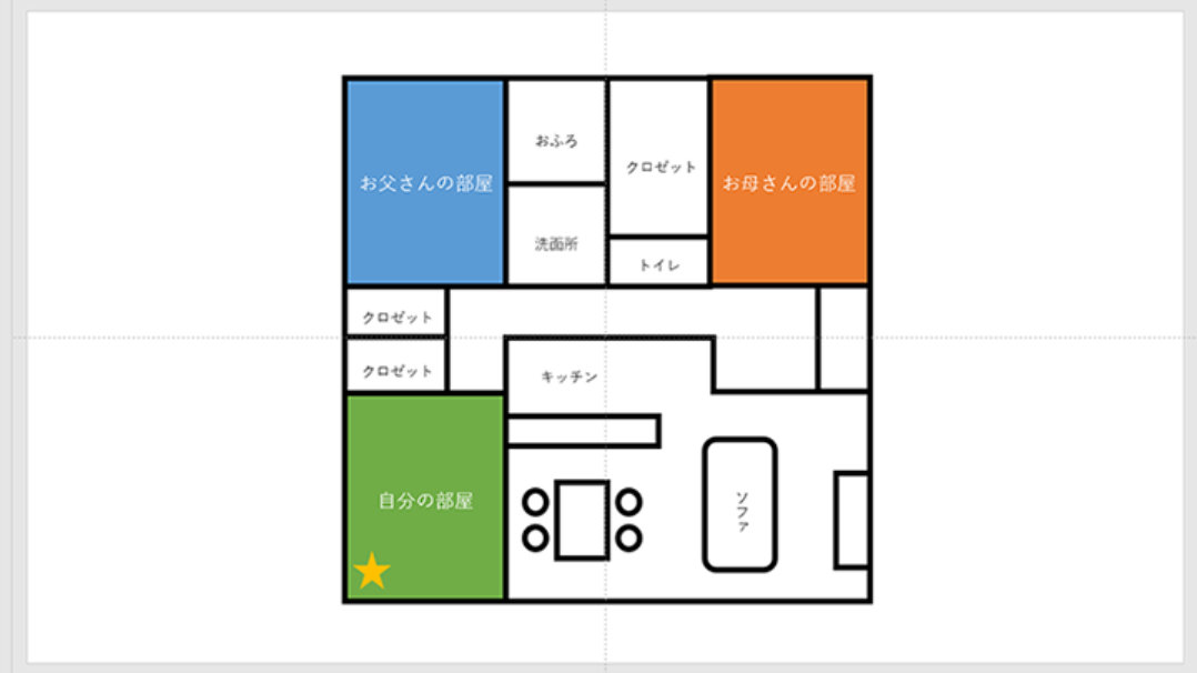 PowerPoint の編集画面: 宝の位置を決めて、完成!