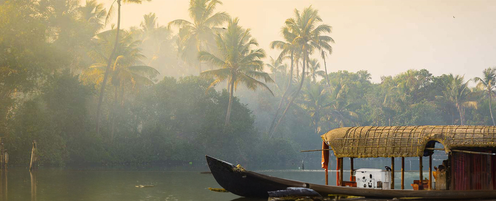 A boat sailing through the backwaters of Kerala