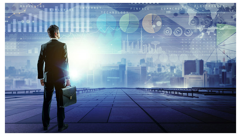 立って遠くを見つめるビジネス パーソン