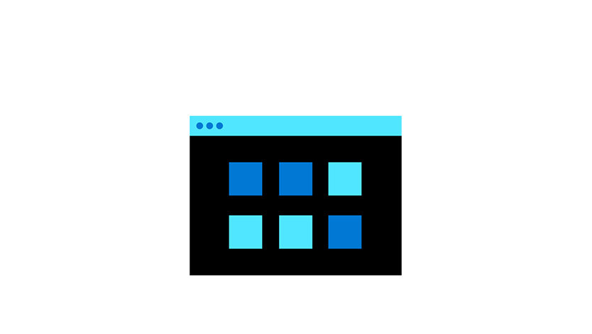 青の異なる色合いの6つのボックスを持つコンピュータウィンドウアイコン