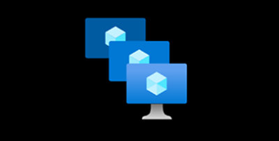 黒い背景に 3 つの青いモニター アイコン