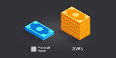 AWS と Microsoft Azure のコスト比較の 5 倍の違いを示す図