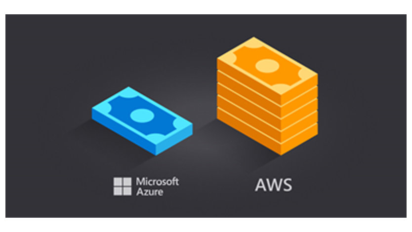 AWS と Microsoft Azure のコスト比較の 5 倍の違いを示す図